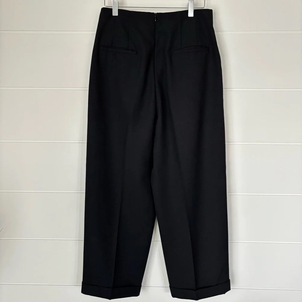 Sandro Wide Leg Cuffed Hem Black Trouser Pants Women's Size 40 - Picture 12 of 12